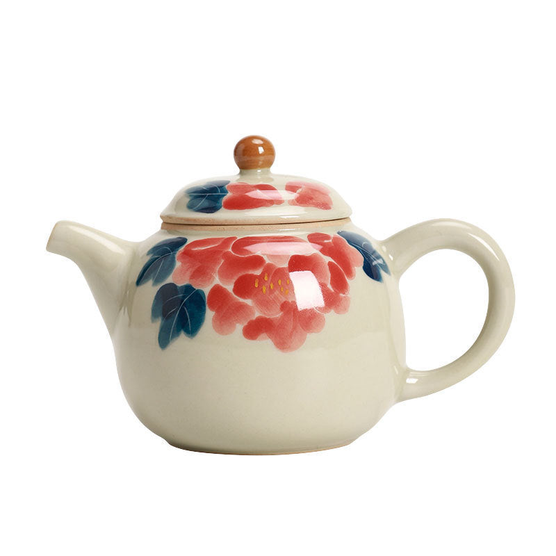 Chinese beauty hand-painted teapot with straw ash glaze