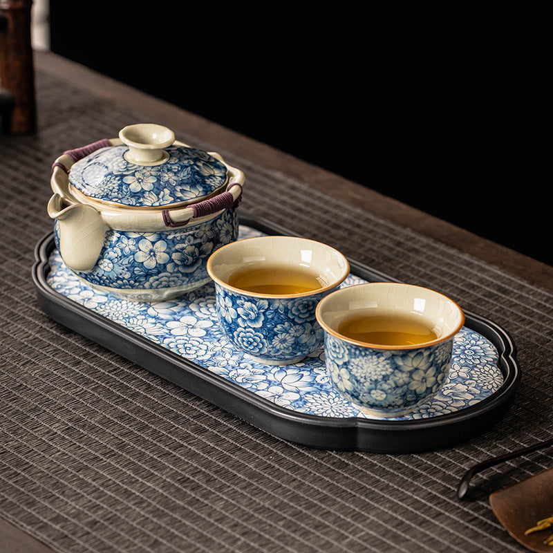 Blue and white Ru kiln Kungfu tea set