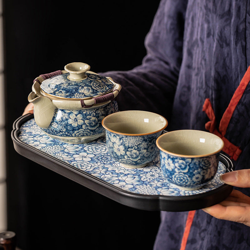 Blue and white Ru kiln Kungfu tea set