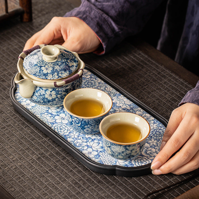 Blue and white Ru kiln Kungfu tea set