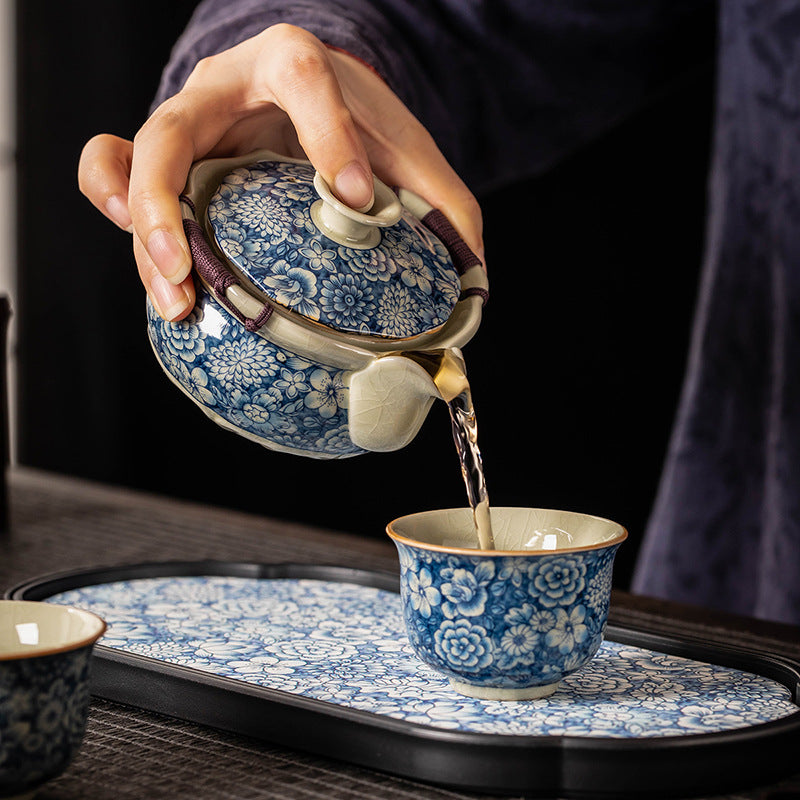 Blue and white Ru kiln Kungfu tea set