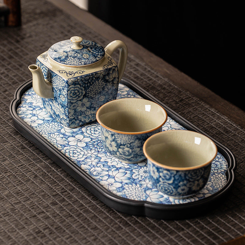 Blue and white Ru kiln Kungfu tea set