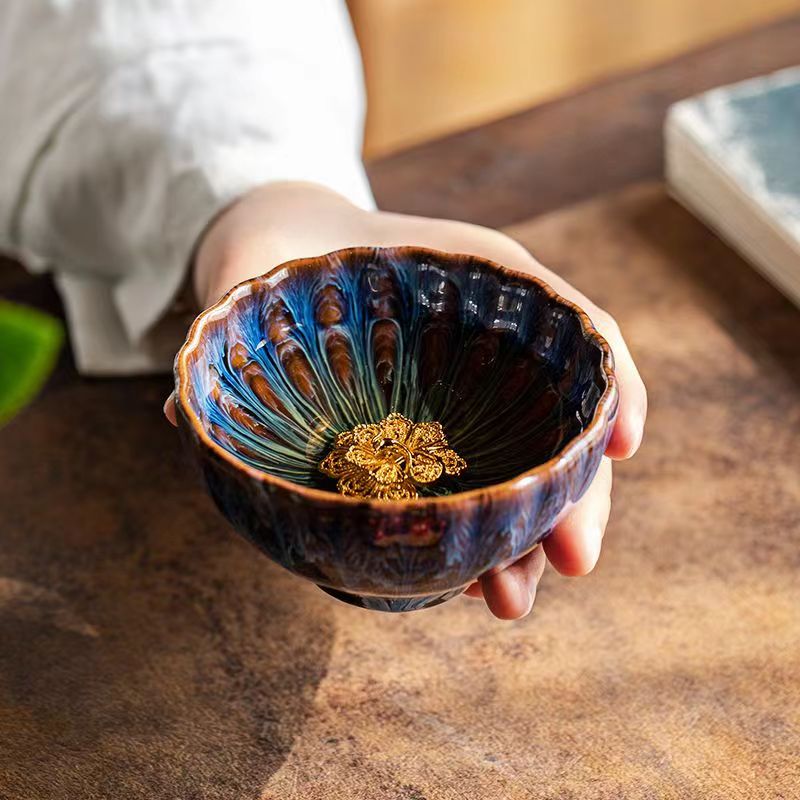 24K Gold Lotus / Peacock Cup