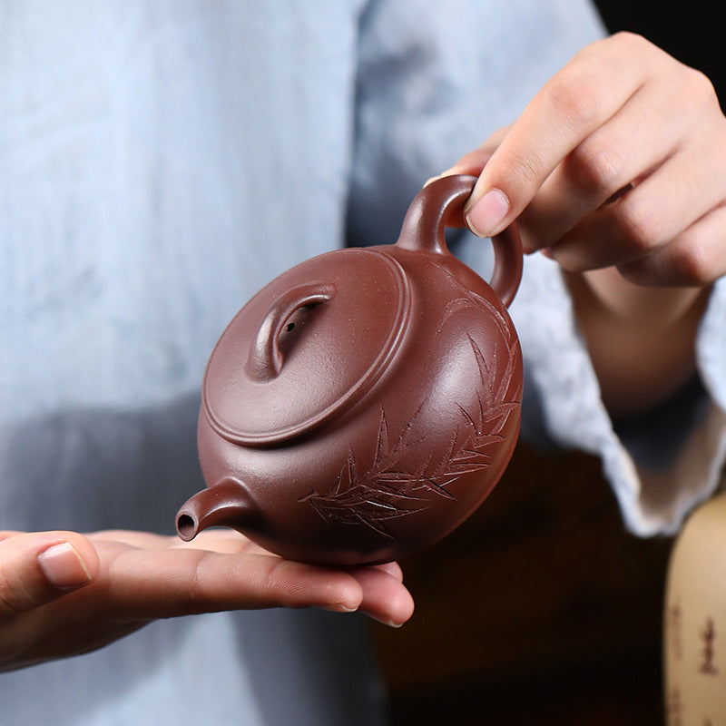 Bamboo Leaf Ming Drum Teapot